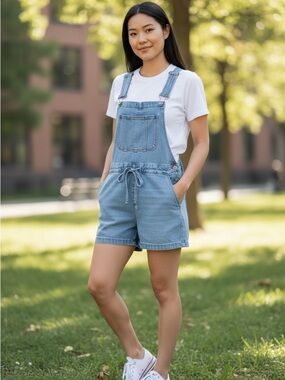 ZC Light Blue Denim Short Overalls Romper size medium